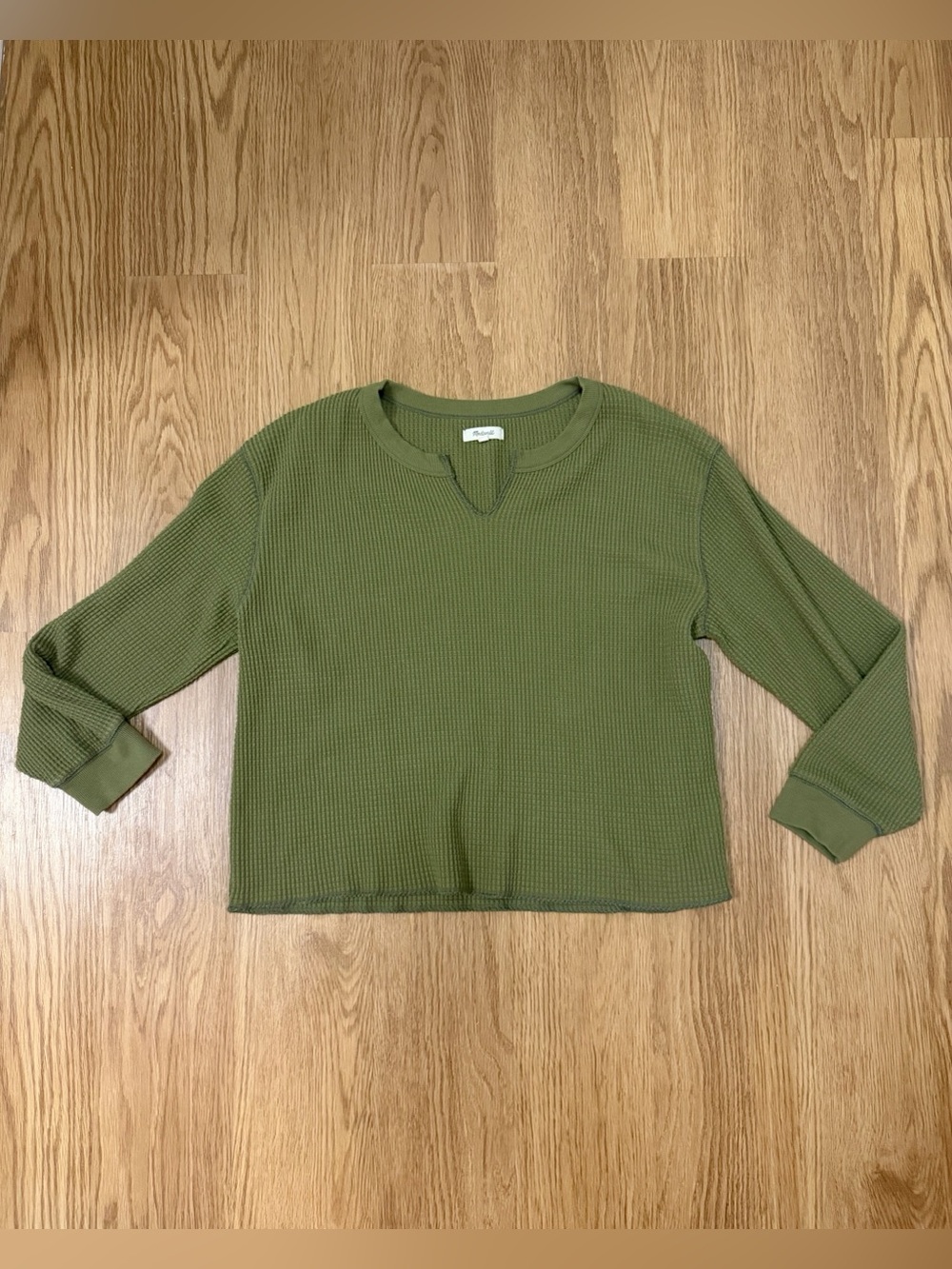 Madewell Olive Green Waffle-Knit Long Sleeve Top